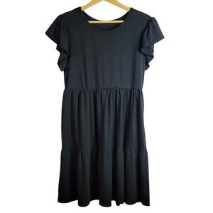 M.I.S.S. Women Dress Black XL Tiered Ruffle Knee Length Fit Flare Ruffle Sleeve